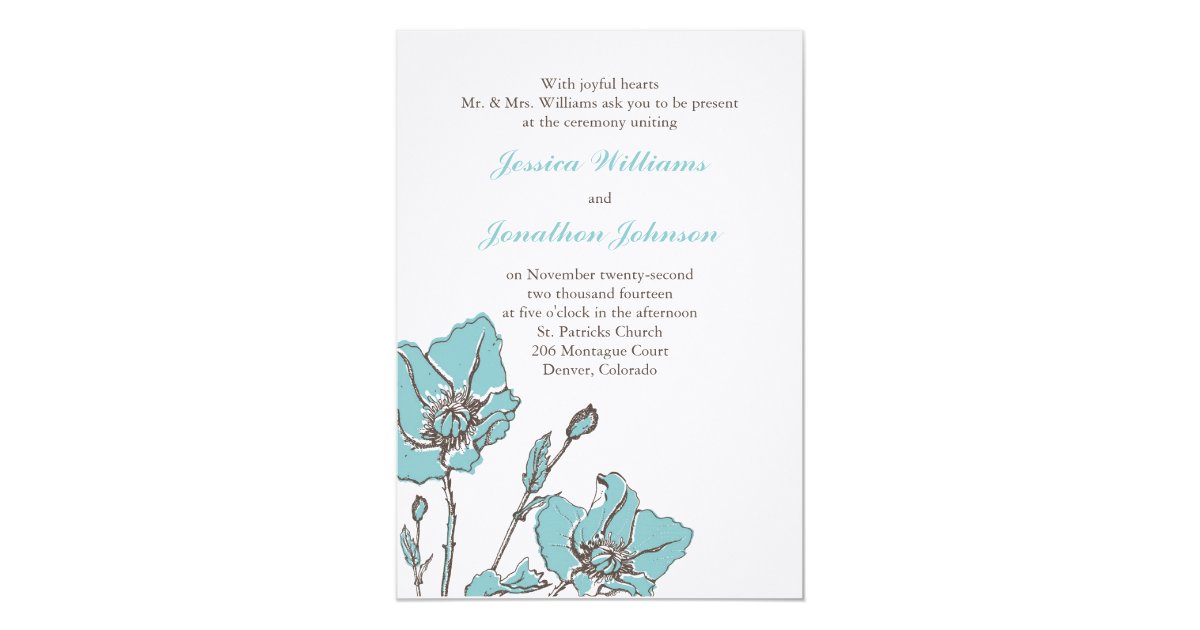 Blue Floral Wedding Card | Zazzle