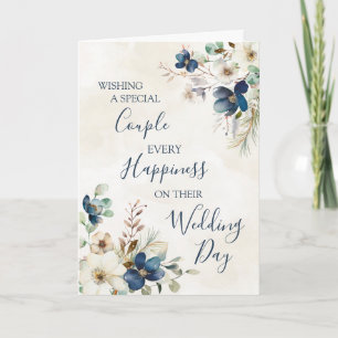 Blue Floral Wedding Day Congratulations Card