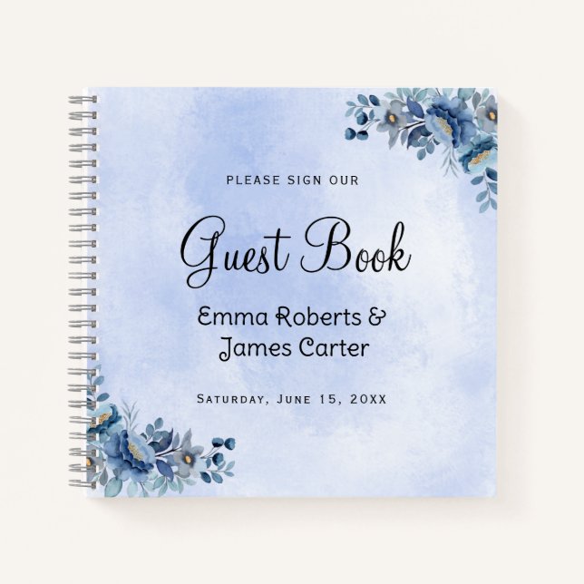 Blue Floral Wedding Delight Guest Book (Front)