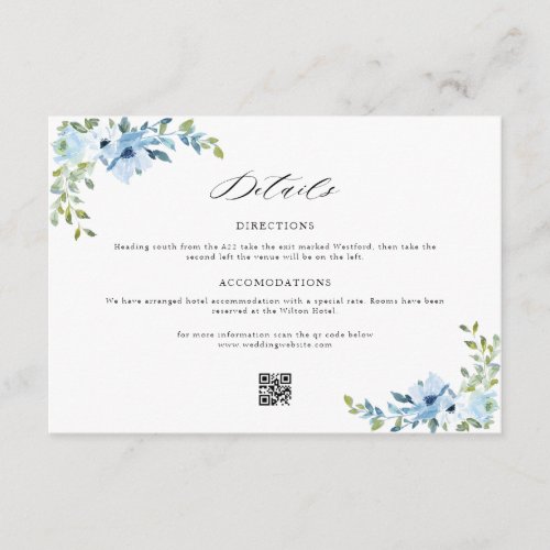 blue floral wedding details card