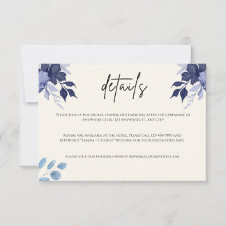 Blue Floral Wedding Details Enclosure Card