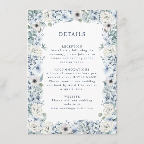 Blue Floral Wedding Details Enclosure Card