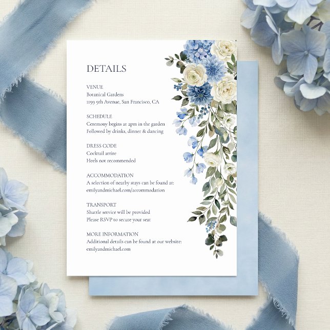 Blue Floral Wedding Details Enclosure Card (Creator Uploaded)
