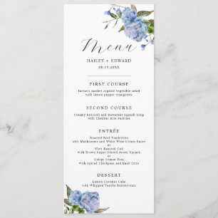 Blue Floral Wedding Dinner Menu