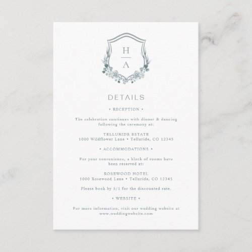 Blue Floral Wedding Enclosure Card