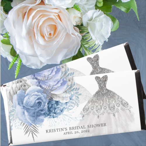 Blue Floral Wedding Gown  Hershey Bar Favors