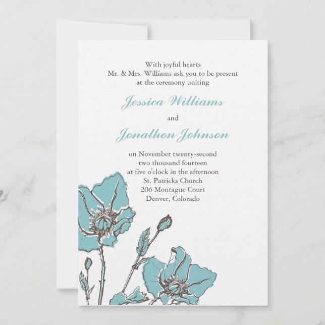 Blue Floral Wedding Invitation (Front)