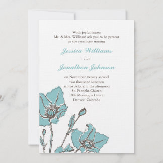 Blue Floral Wedding Invitation