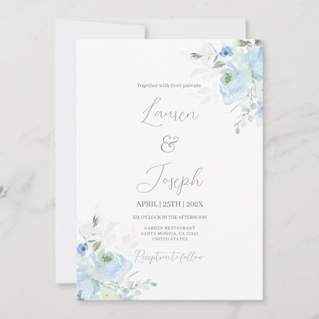 Blue floral Wedding Invitation (Front)
