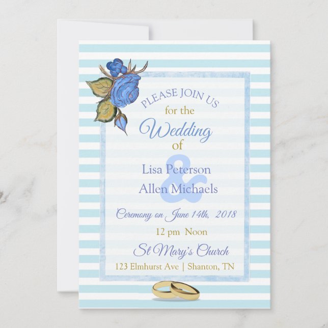 Blue  Floral Wedding Invitation (Front)