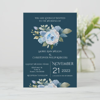 Blue Floral Wedding Invitation