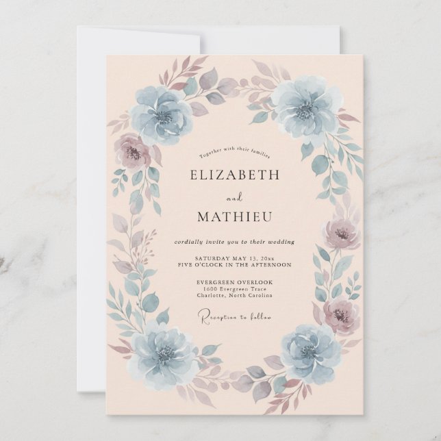 Blue Floral Wedding Invitation (Front)