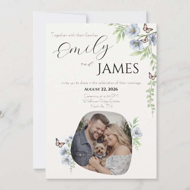 Blue Floral Wedding Invitation (Front)