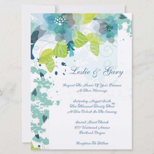 Blue Floral Wedding Invitation  (Front)