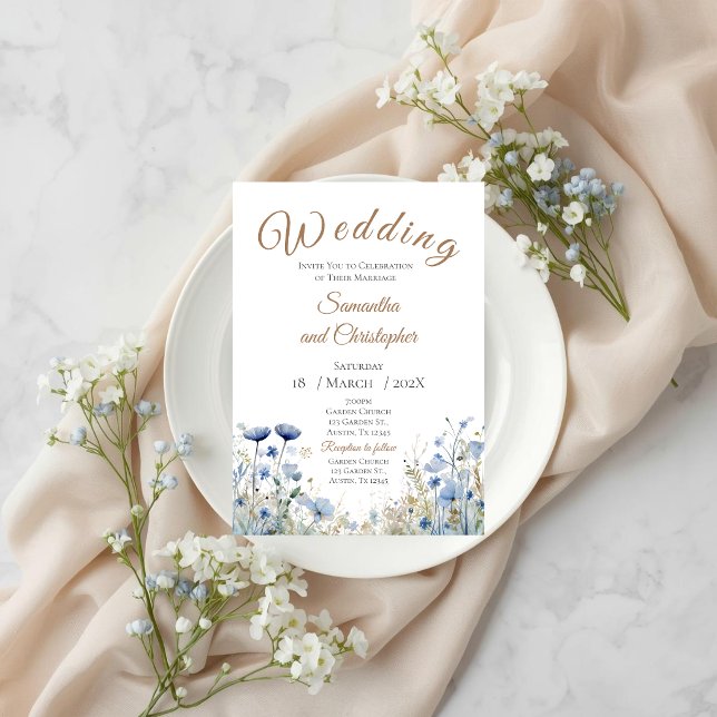 Blue Floral Wedding Invitation (Creator Uploaded)