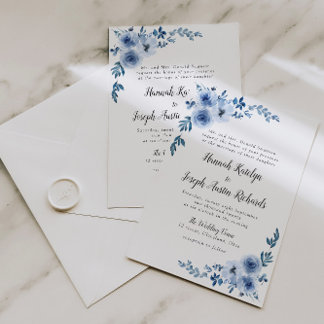 blue floral wedding invitation