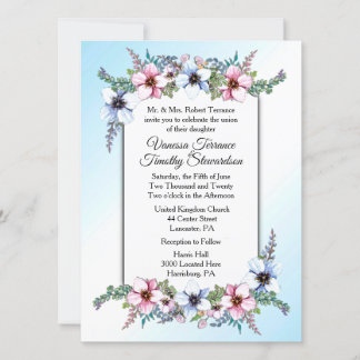 Blue Floral Wedding Invitation