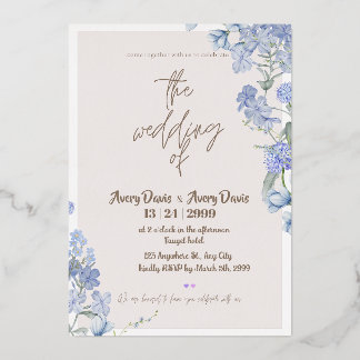 Blue Floral Wedding Invitation Foil Invitation