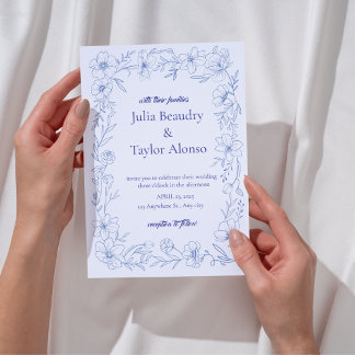 Blue Floral Wedding Invitation with White Dove | E