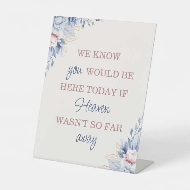 Blue Floral Wedding Memorial Table Sign (Front)