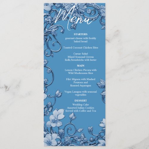 Blue Floral Wedding Menu