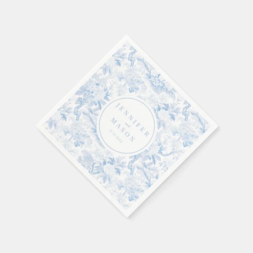 Blue floral wedding monogram paper napkins