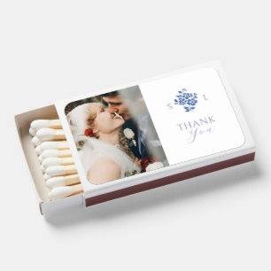 Blue Floral Wedding Monogram Photo Thank You Matchboxes