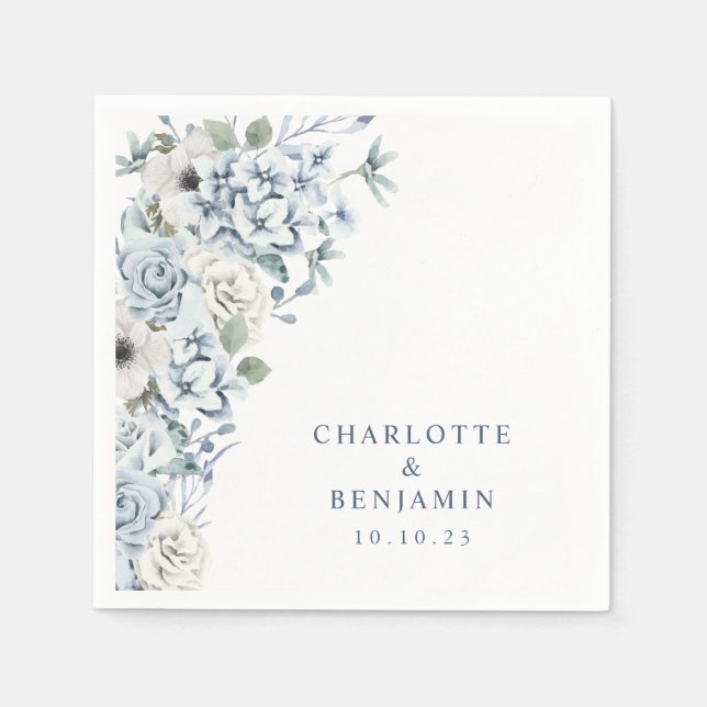 Blue Floral Wedding Napkin (Front)
