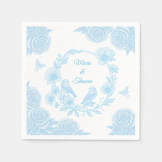 Blue Floral Wedding Napkin 💙 Personalized Names