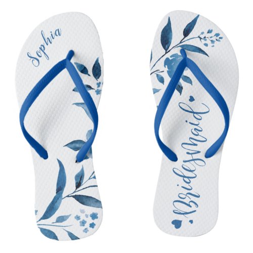 Blue floral wedding party bridesmaid flip flops