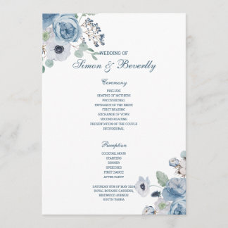 Blue Floral Wedding Program
