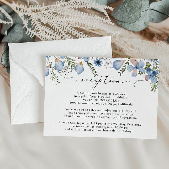 Blue Floral Wedding Reception Enclosure Card (Creator Uploaded)