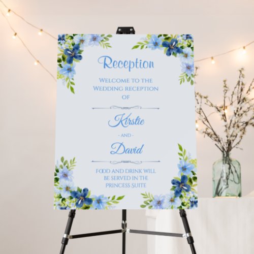 Blue Floral Wedding Reception Welcome Foam Board