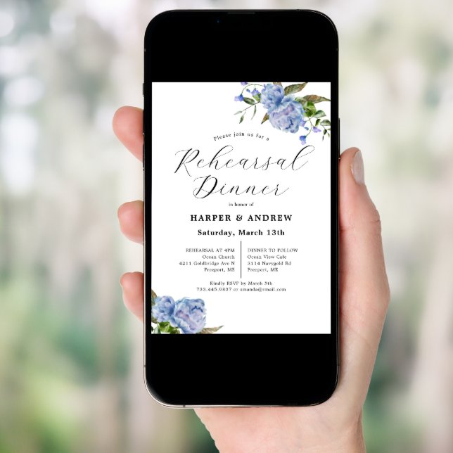 Blue Floral Wedding Rehearsal Dinner Invitation (Front Digital)