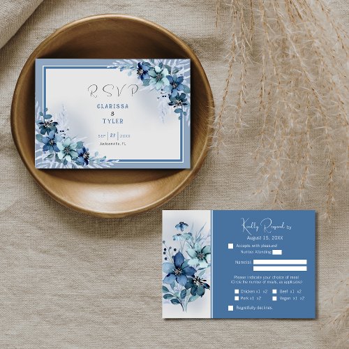 Blue Floral Wedding Response Card