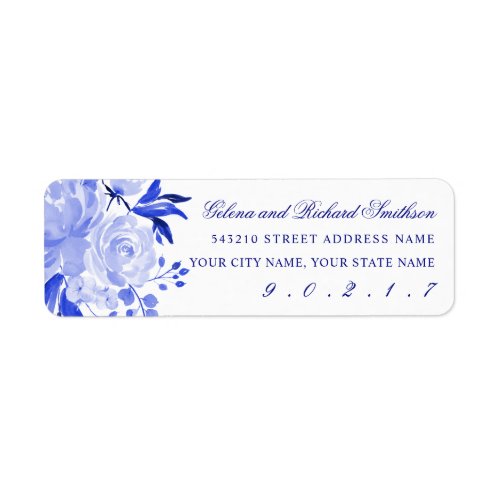 Blue Floral Wedding Return Address Label