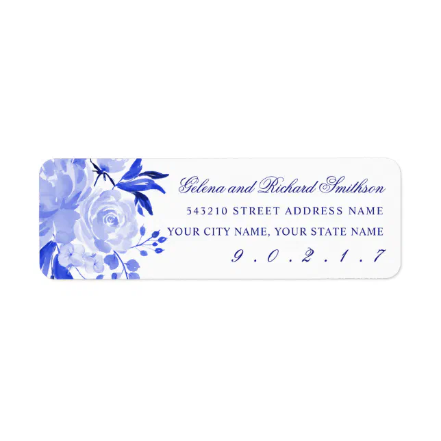 Blue Floral Wedding Return Address Label | Zazzle