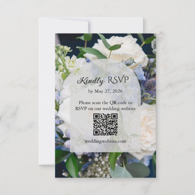 Blue Floral Wedding RSVP Card (Front)