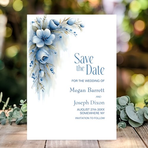 Blue Floral Wedding Save the Date
