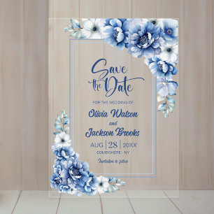 Blue Floral Wedding Save the Date