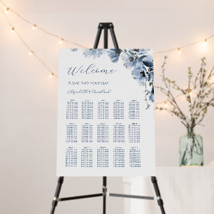 Blue Floral Wedding Seating Chart Foam Board