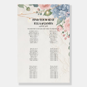 Blue Floral Wedding Seating Chart Sign