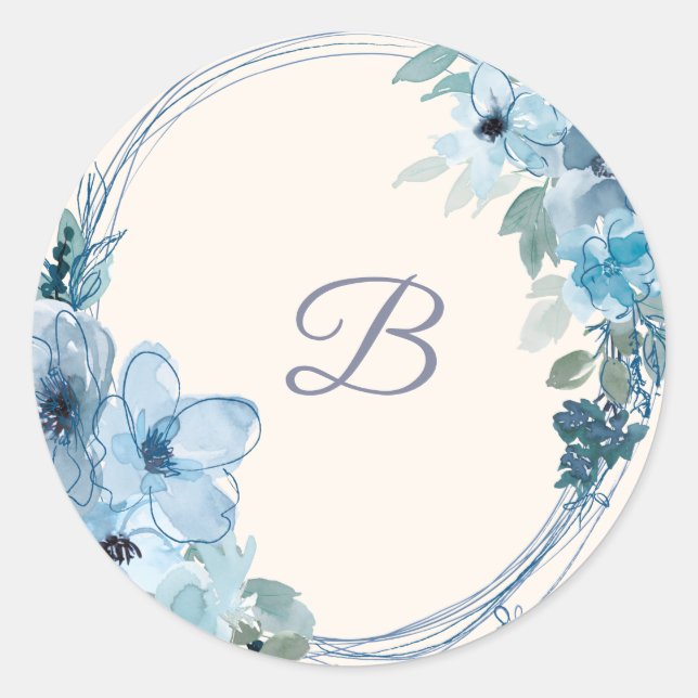 Blue  floral wedding sticker  (Front)
