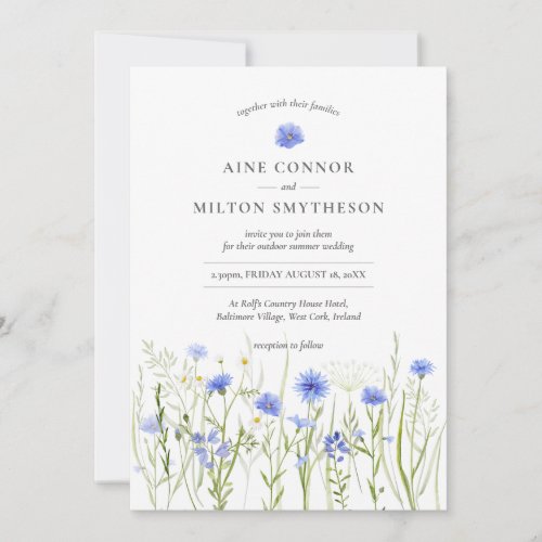 Blue floral wedding summer wildflower theme  invitation
