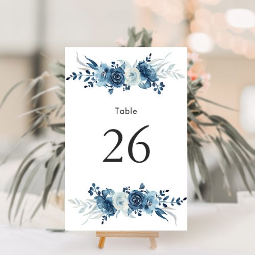 Blue floral wedding table number