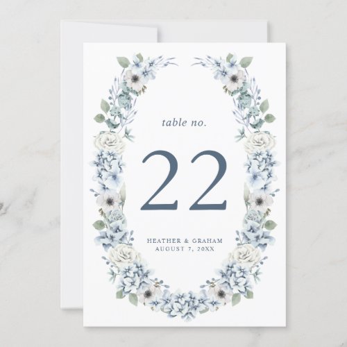 Blue Floral Wedding Table Number