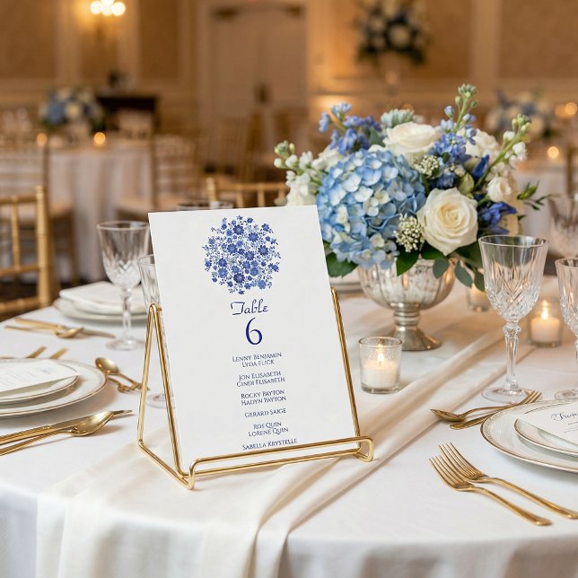 Blue Floral Wedding Table Number Card Guest Names (Blue Floral Wedding Table Number Card Guest Names.)