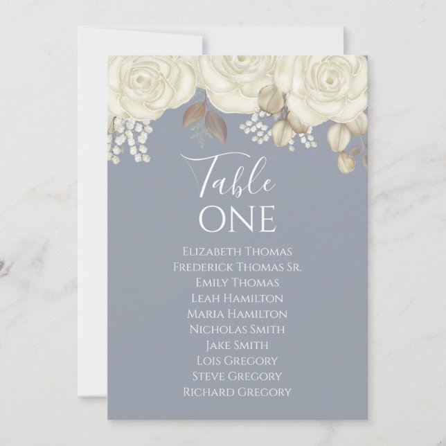 Blue Floral Wedding Table Number Elegant (Front)