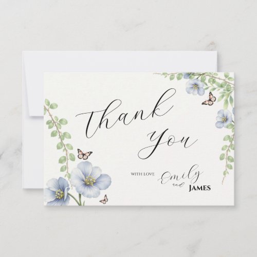 Blue Floral Wedding Thank You Card