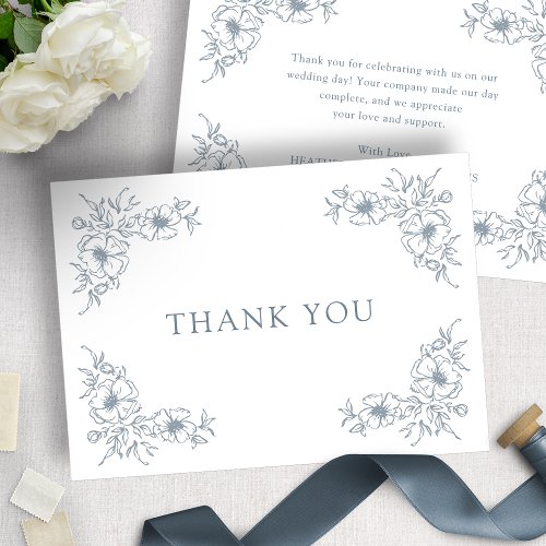 Blue Floral Wedding Thank You Card